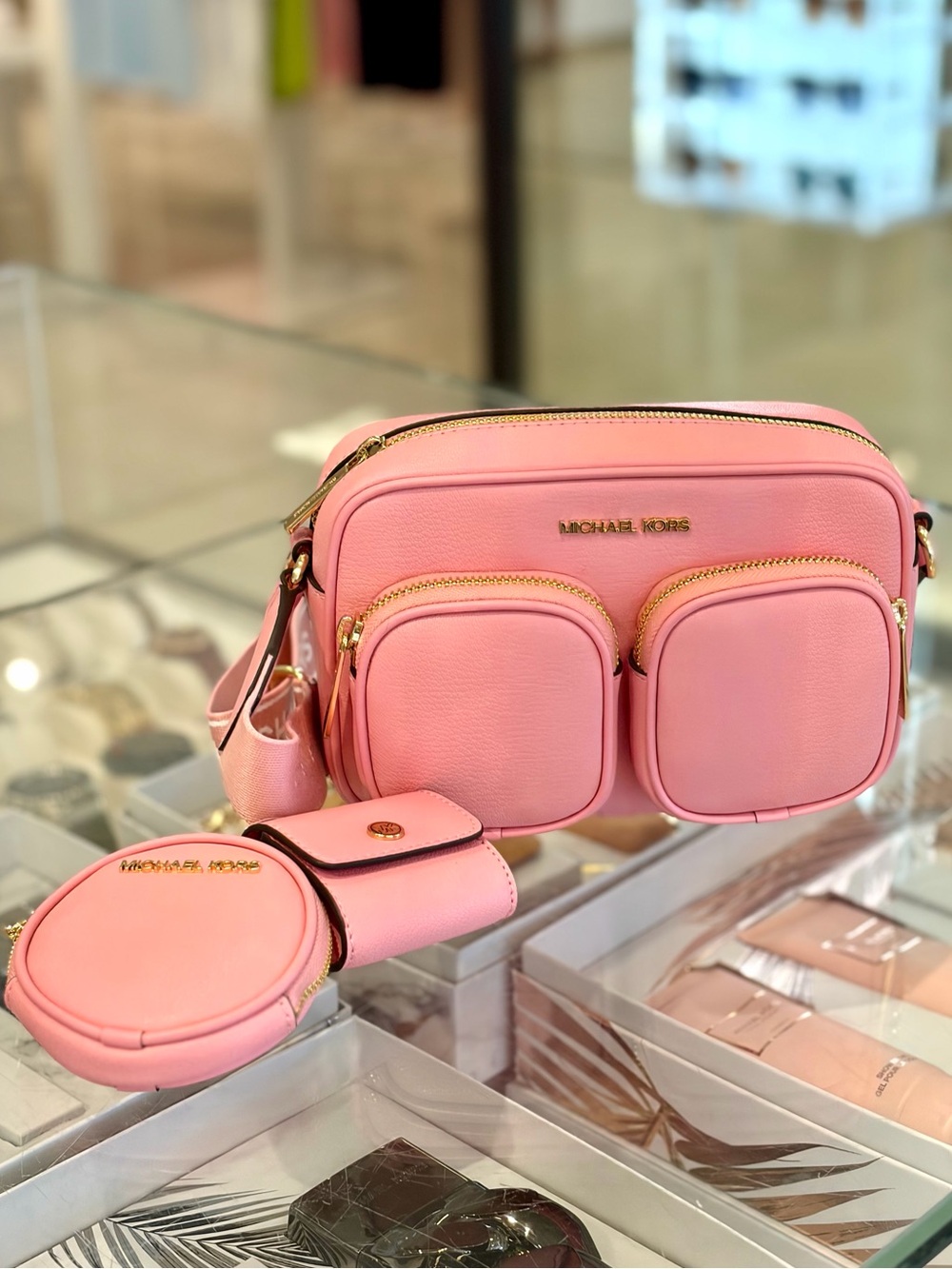 Michael Kors Pink Leather Crossbody Bag with Coin Case and Snap Pouch Carnation - Picture 10 of 14